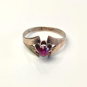 Anello vintage sovietico in argento 875 con rubino, placcato oro, gioiello URSS con montatura floreale, taglia US 12, colore granato, anello retrò