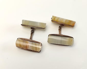Antique Silver Cufflinks with Stone 875 USSR Unisex Jewelry Rare Vintage Russian Cuff Links Gift for Him Her