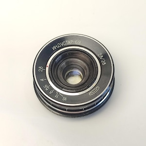 Vintage cameralens M39-vatting Industar-69 28 mm f/2.8 Pancake-groothoeklens M39-vatting USSR vintage cameralens