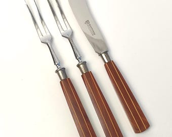 Solingen Fruit Knife Fork Set Bakelite Handles Vintage German Rostfrei Verchromt Cutlery Retro Kitchen