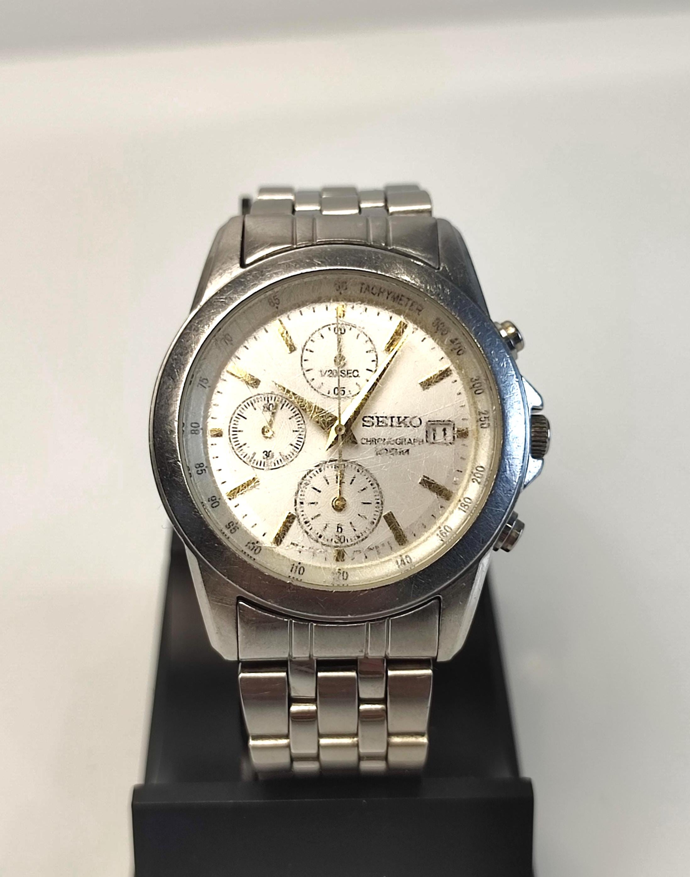 Vintage Chronograph Seiko 7T92-0LH0 WR100M Stainless Steel Quartz