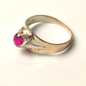 Anillo de rubí de plata de ley 875 soviética, anillo de la URSS, piedra vintage, joyería antigua, anillo de plata retro para mujer
