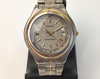 Vintage Orient Titanium Quartz Watch: Japan Made Men's Date Display