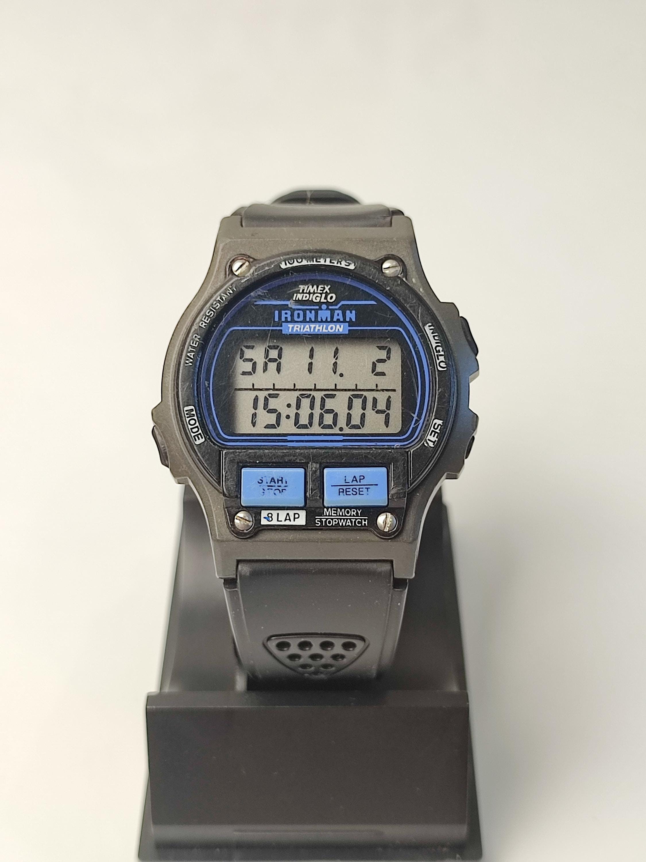 Vintage Timex Ironman Triathlon Watch Men 40mm Indiglo Lap 1990s RARE  digital watch Vintage Timex Mens Watch Black