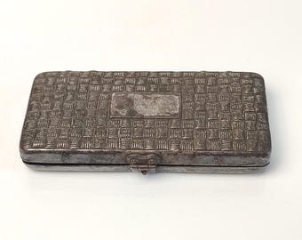 Antique Gillette Pocket Edition Safety Razor Case Basket Weave Travel Case Empty Metal Razor Box King C Gillette 1900s