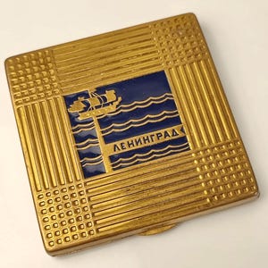 Vintage Powder box face powder container small size design enamel rare ussr Vintage Enamel Trinket Powder Box
