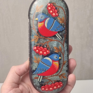 Hand-Painted Petrykivka Glasses Case – Ukrainian Folk Art Birds & Berries, Eye-Wear Holder
