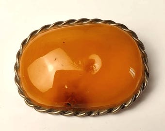 バルト海産琥珀ブローチ ハニーオーバル ヴィンテージ ソ連時代 天然
