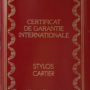 Certificado de garantia preenchido original das canetas CARTIER Stylos vintage