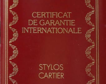 Certificato di garanzia originale riempito di penne Stylos CARTIER vintage