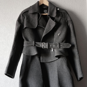 Alexander McQueen Vintage Grey Wool 3in1 Coat Jacket Skirt Rare MOTO Runway Avant Garde