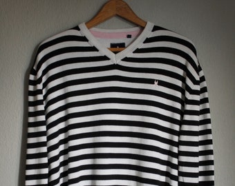 GAASTRA Holland Vintage Oversized Striped Mens Sweater V-Neck Nautical Drop Shoulder Jumper