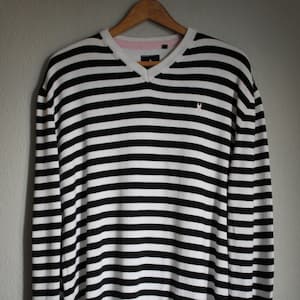 GAASTRA Holland Vintage Oversized Striped Mens Sweater V-Neck Nautical Drop Shoulder Jumper