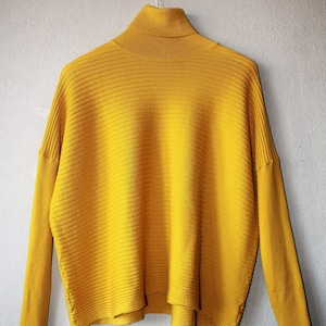 JEAN PAUL GAULTIER Women Virgin Wool Mustard Wide Drop Shoulders Sweater Made in Italy