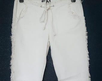 SONIA RYKIEL White Fringed Drawstring Women Y2K Jeans Pants Trousers