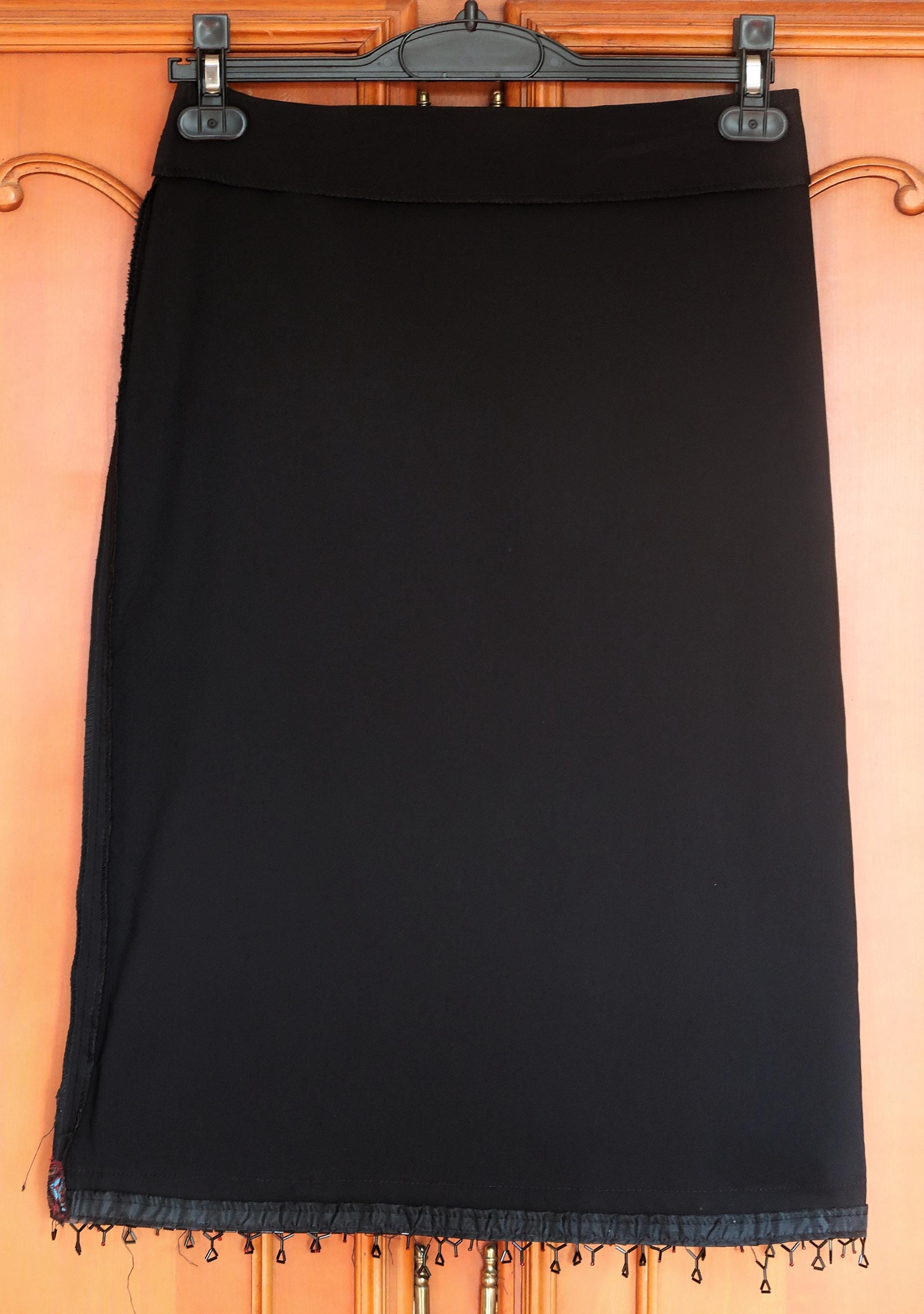 Sinéquanone Paris Black Midi Pencil Skirt Woven Trim Beaded Fringe Sinéquanone Paris Black Midi Pencil Skirt Woven Trim Beaded Fringe