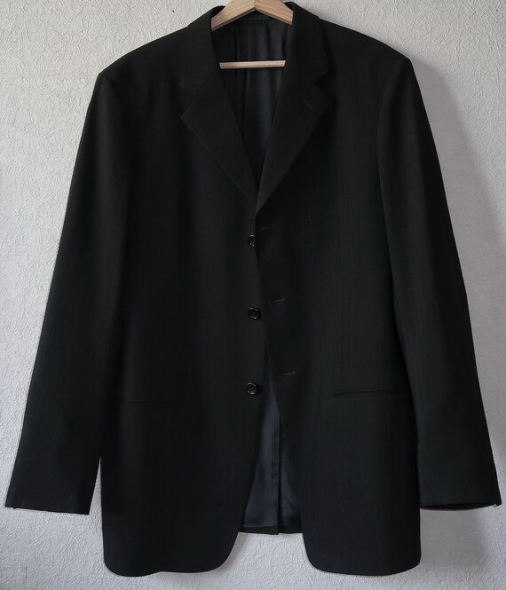 ARMANI COLLEZIONI Vintage Mens Wool Viscose Black Blazer Y2K Made 