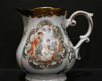 OSCAR SCHLEGELMILCH Jarra de porcelana dorada retro vintage de porcelana fina hecha en Alemania