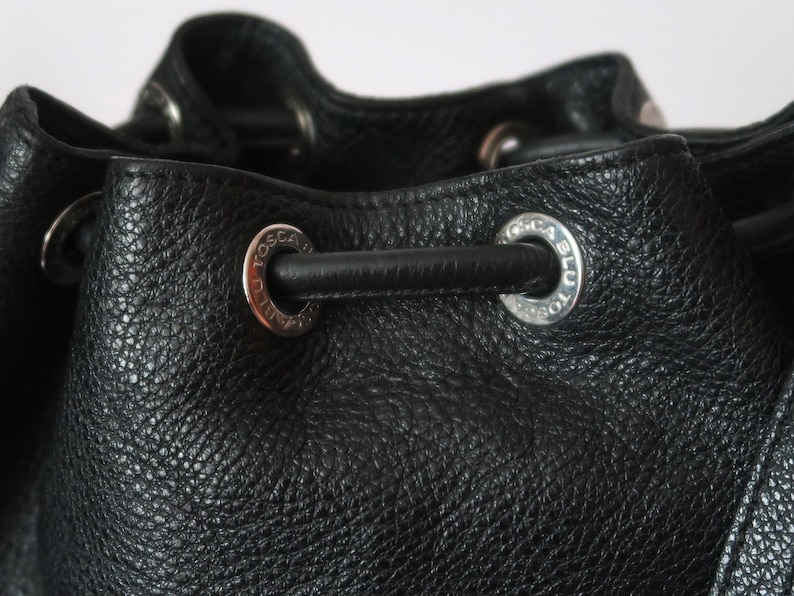 Tosca Blu Black Leather Women Bucket Bag Fringe Drawstring Shoulder Bag ...