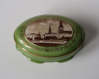 Vintage Riga Classic View Panorama Caja de baratijas de porcelana hecha por la fábrica de porcelana de Riga Letonia