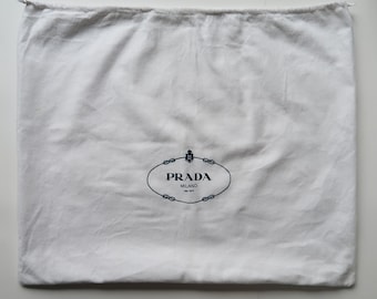 PRADA Logo Weiß Kordelzug Baumwolle Große Staubbeutel Geschenkbeutel