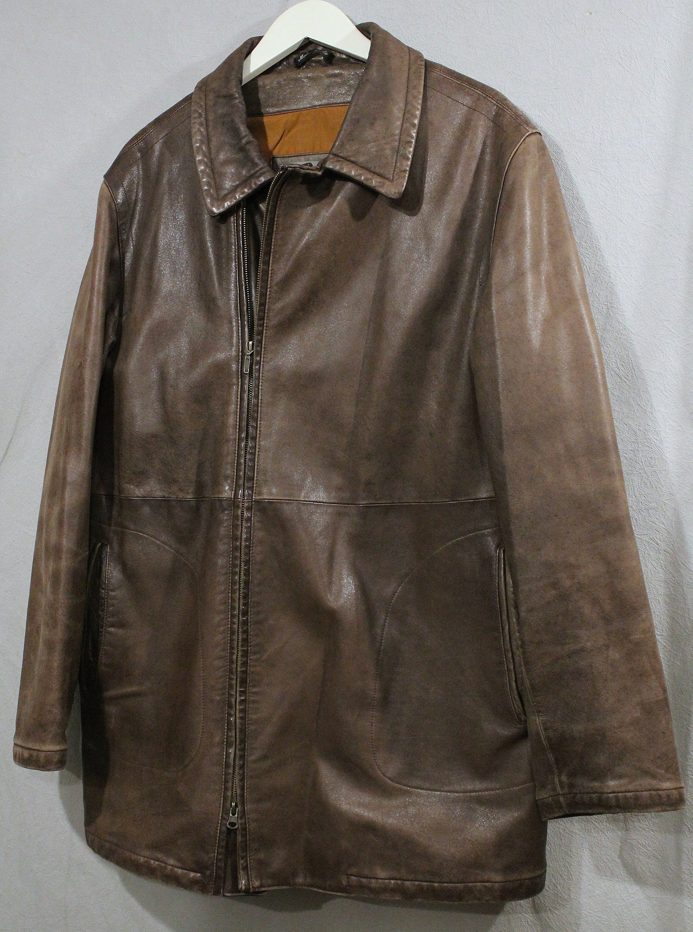 ジャケット・アウター PAL ZILERI moleskin/leather/ jacket PAL ZILERI Sport Vintage Men's Brown Leather Long Jacket Coat
