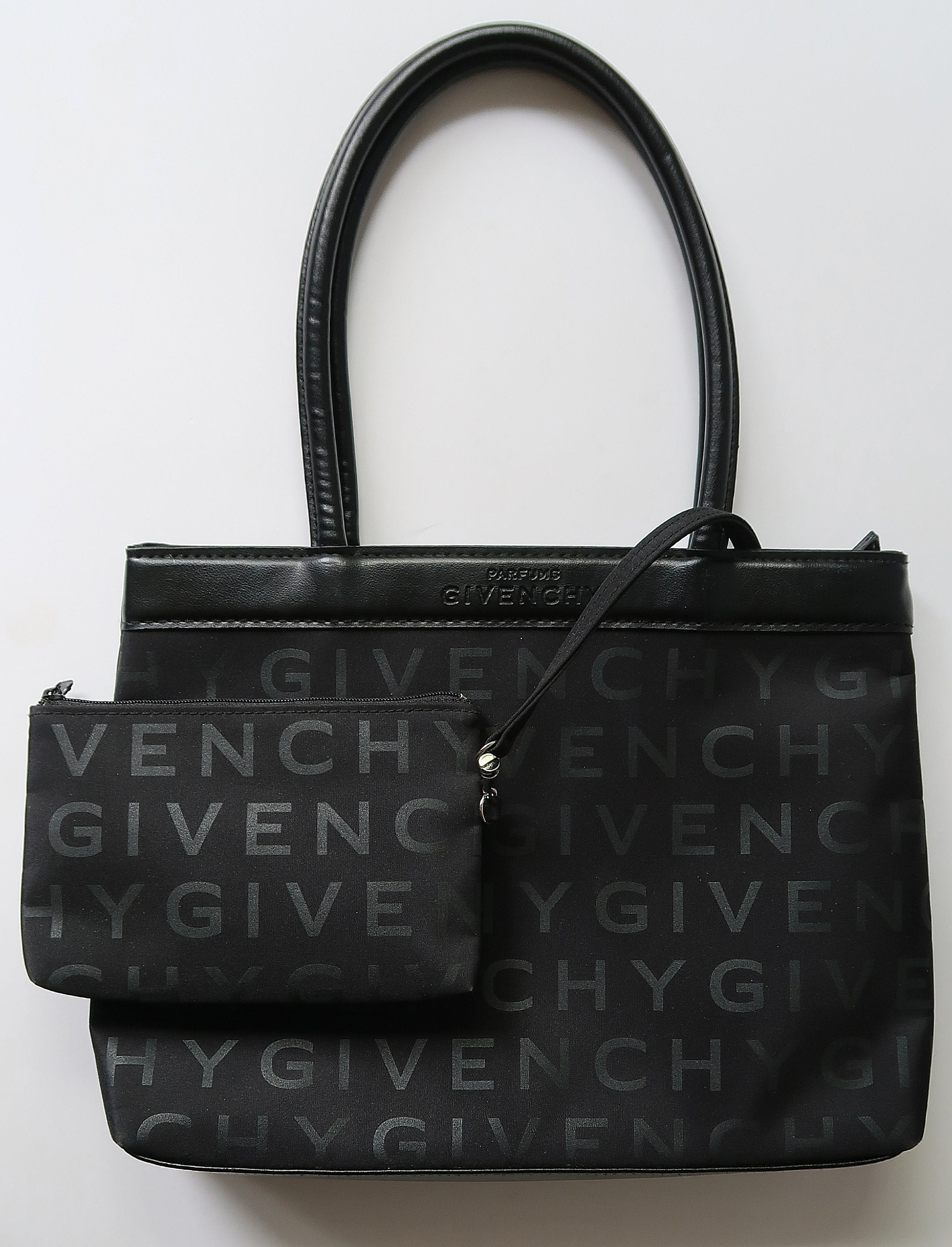 GIVENCHY Black Logo Monogrammed Interior Vintage Tote Bag