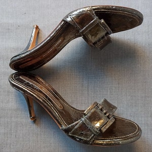 ERMANNO SCERVINO Authentisch Distressed Frauen Glänzende Leder Sandalen High Heel Sexy Dark Gold Schuhe Made in Italy