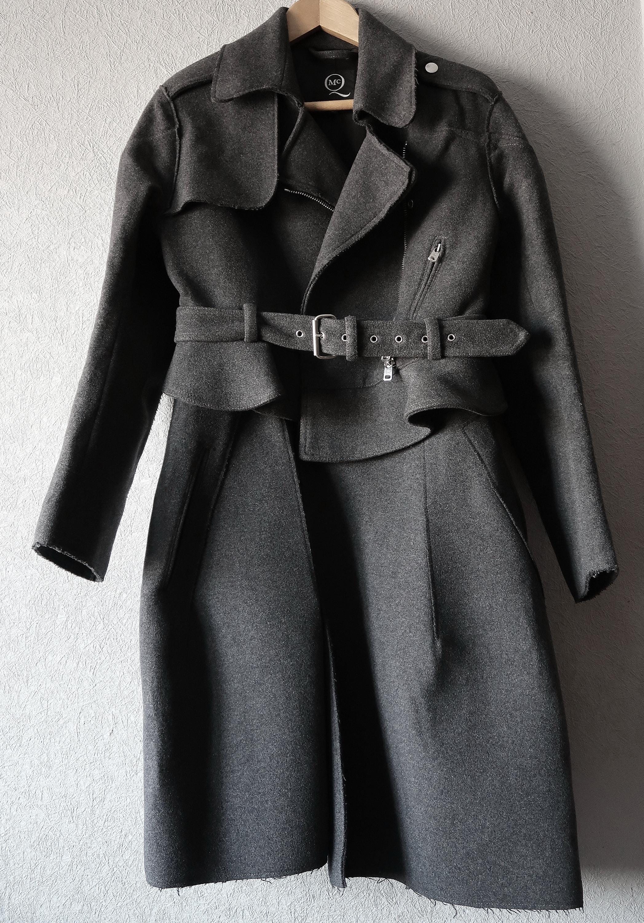 Alexander McQueen Vintage Grey Wool 3in1 Coat Jacket Skirt Rare MOTO Runway Avant Garde