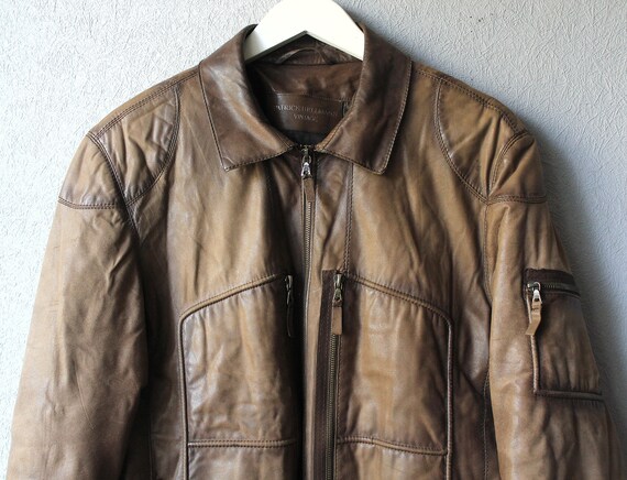 PATRICK HELLMANN Vintage Men Brown Leather Jacket - Gem