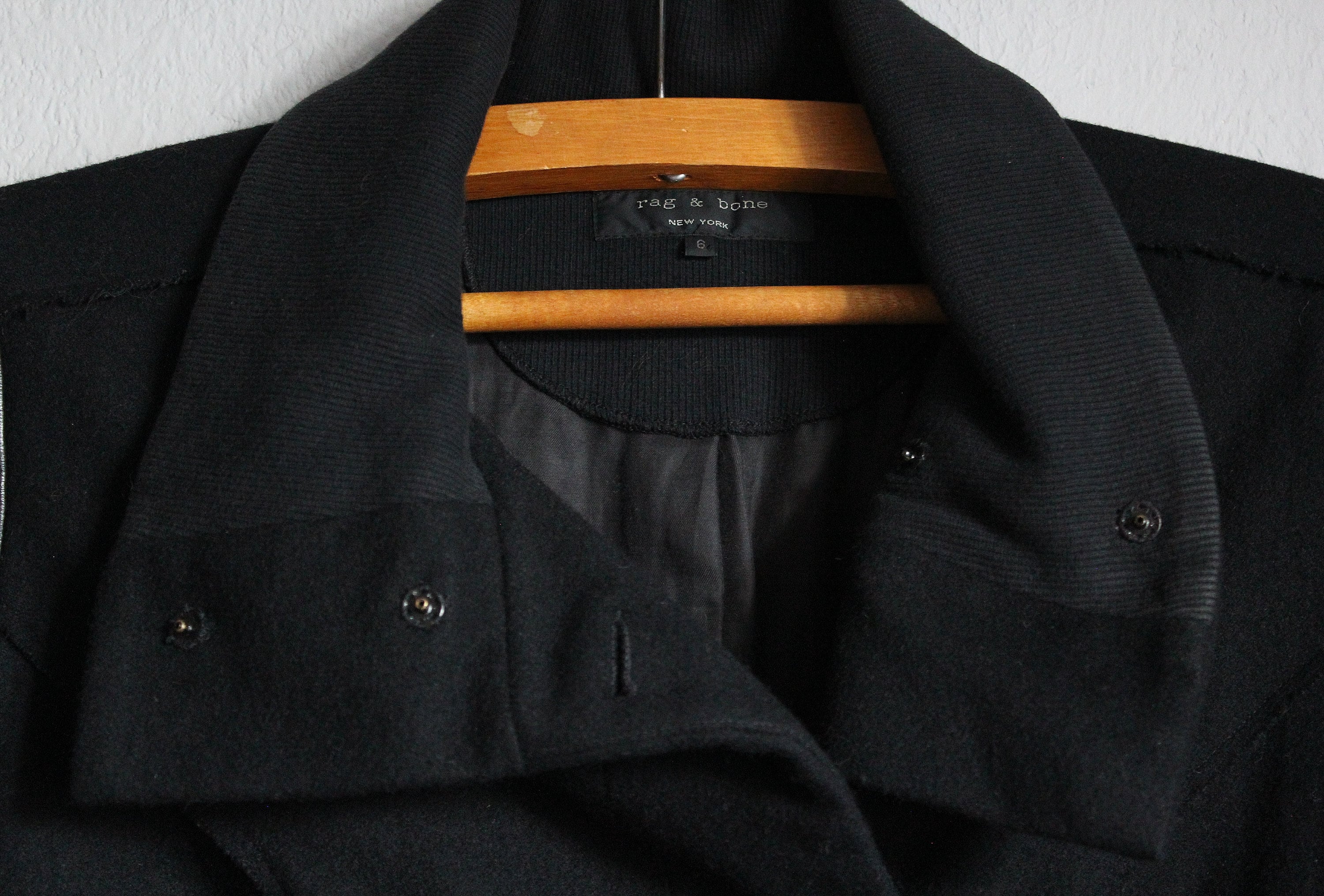 RAG & BONE Wool Double Breasted Womens Black Jacket Pea Coat - Etsy