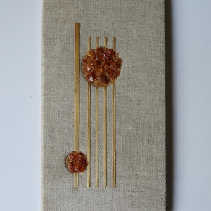 Vintage Linen Baltic Amber Decorated Greeting Card Holder Made in Latvia