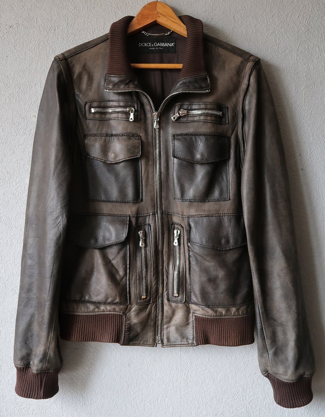 Dolce Gabbana Very Rare Men Vintage Brown Lamb Leather Bomber  