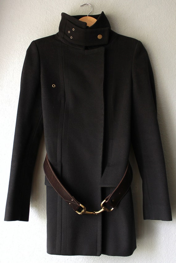 GUCCI women brown cashmere lanawool leather belt c