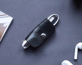 Organizador de Cabos Personalizado em Couro – Organizador e Porta-Cabos Personalizado para Carregadores e Fones de Ouvido