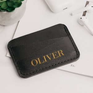 Carteira compacta minimalista, porta-cartões de couro, carteira fina masculina com relevo, porta-cartões personalizado, presente personalizado para colegas de trabalho