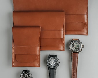 Mens Leather Travel Jewelry Pouch, Watch Case with Name, Custom Watch Storage Organizer, Personalized Travel Accessories