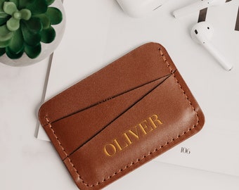 Leather Card Holder, Personalized Mens Wallet, Minimalist Front Pocket Wallet, Custom Business Card Case, Slim Compact Wallet, Dad Gift