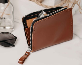 Zip wallet for men, Travel wallet, Personalized Custom Embossed Leather Wallet, Gift For Him, Brown Wallet, Dad, Boyfriend, Husband