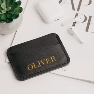Leather custom card holder, men embossed slim wallet, personalized business card case, groomsmen gift, minimalist wallet, budget wallet image 1