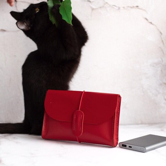 Red Leather Cord Organizer Travel, Personalized Cable Bag, Cord