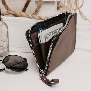 Cartera de cuero con cremallera para hombre, cartera con media cremallera y bolsillo, cartera con cremallera personalizada, regalo personalizado para novio, el mejor regalo para él, regalo para papá y esposo.