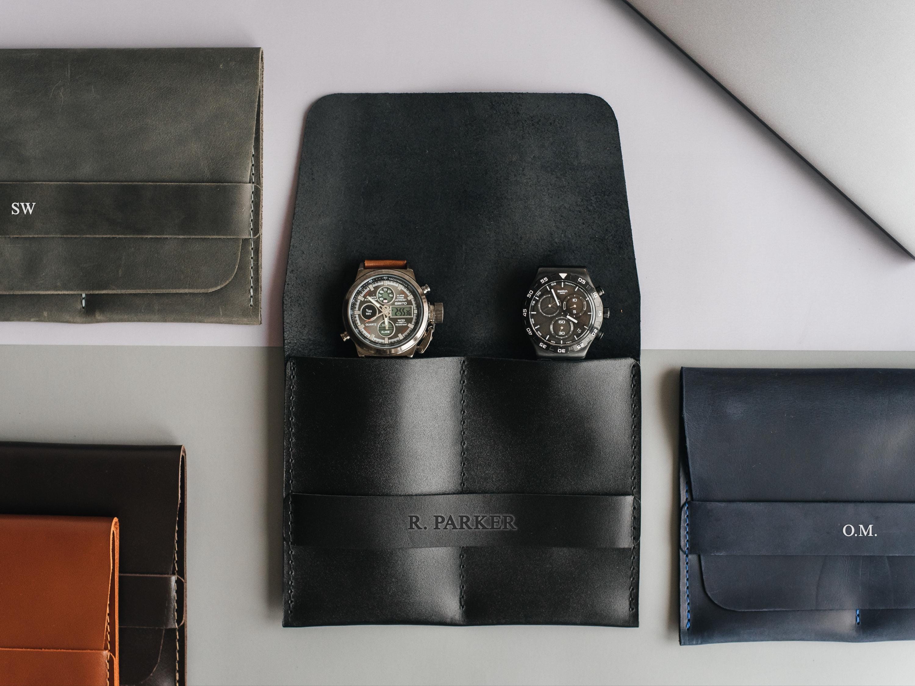 Travel Watch Jewelry Case, Leather Men Watch Storage, Personalized