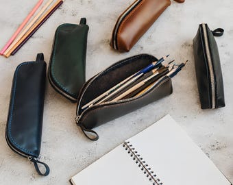 Leather Pencil Case, Custom Pen Holder Pouch Zipper, Personalized Pencil Bag, Gift for Teacher