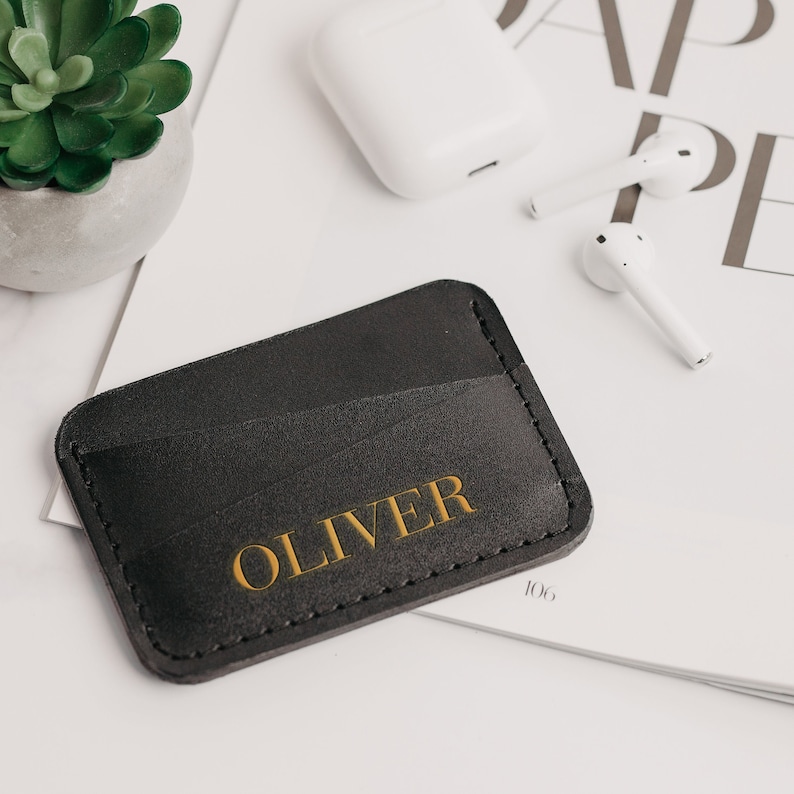Leather Business Card Holder, Compact Minimalist wallet, Embossed Slim Wallet Men, Personalized Business Card Case, Customized Coworker Gift