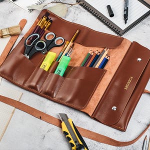 Leather Craft Tools Storage, Artist Roll Up Pen Holder, Personalized Brush Travel Roll, Paintbrush Holder, Pencil Storage, Artist Gift Case