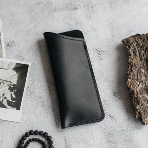 Estuche delgado de cuero para gafas, funda para gafas, soporte para gafas, estuche para gafas, funda para gafas de sol de lectura, bolsa de viaje para gafas, regalo para papá Black