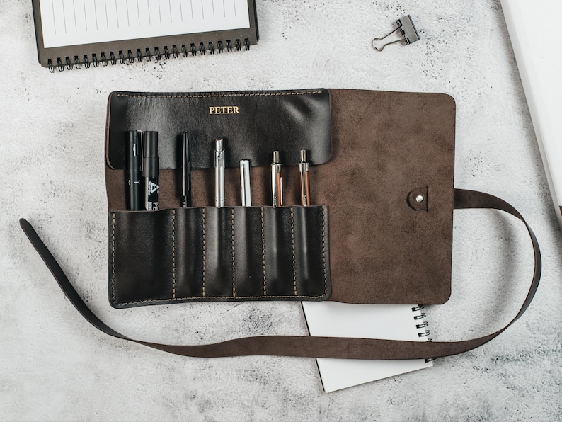 Fontain Pen Case, Leather Pencil Roll, Custom Pen Pouch, Leather Pen Roll, Artist Roll, Personalized Teacher Gift, Paint Brush Holder