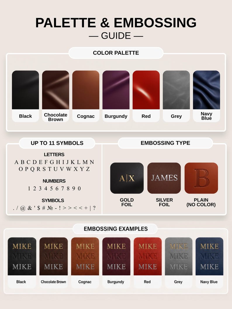 The image is a guide to the process of creating a color palette and embossing, providing examples of different color palettes and embossing techniques.