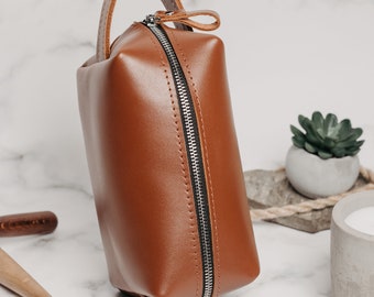 Leather Dopp Kit Mens, Leather Toiletry Bag, Shaving Bag, Grooming Travel Case, Handmade Wash Bag